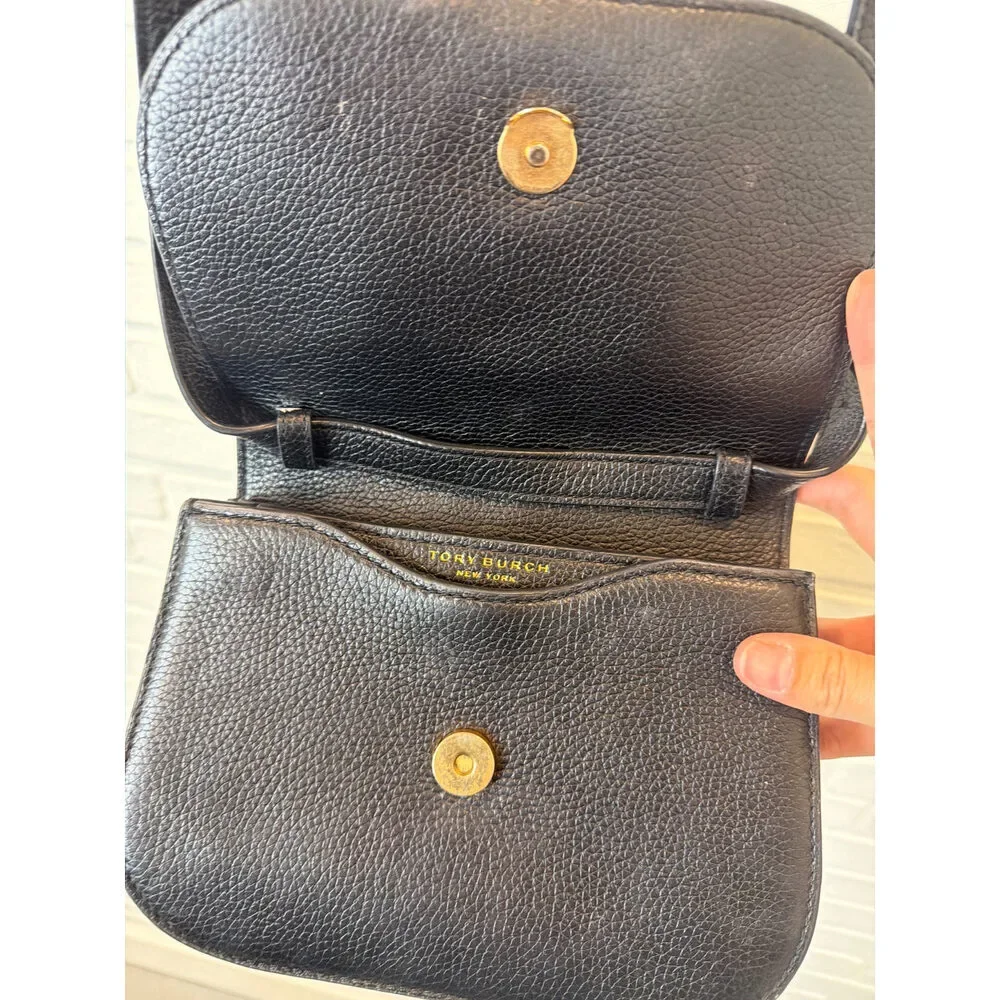 Tory Burch Britten Pebbled Leather Crossbody Black Gold Hardware